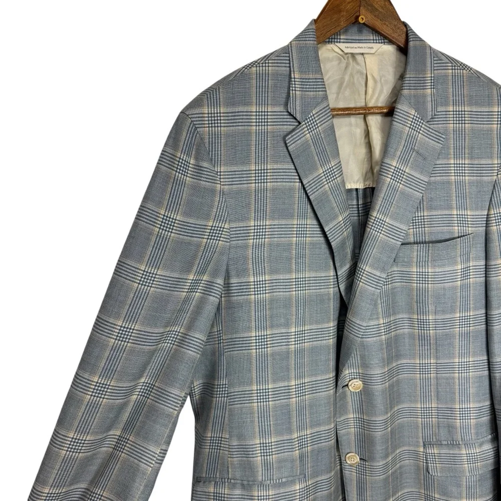 George Bass Ermenegildo Zegna Silk & Linen Blue Gray Plaid Blazer 45R‎